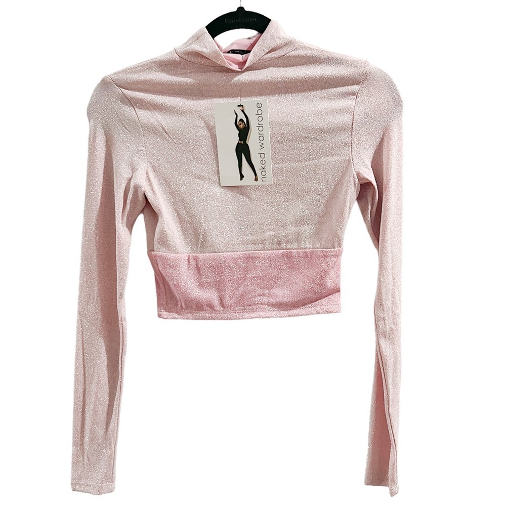 NAKED WARDROBE PINK LONG SLEEVE CROP TOP size medium